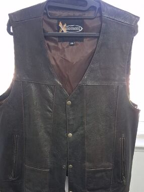 Element Brown Leather Snap Vest for Men
